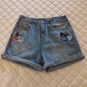 Disney Stitch Blue Jean Shorts with Embroidery